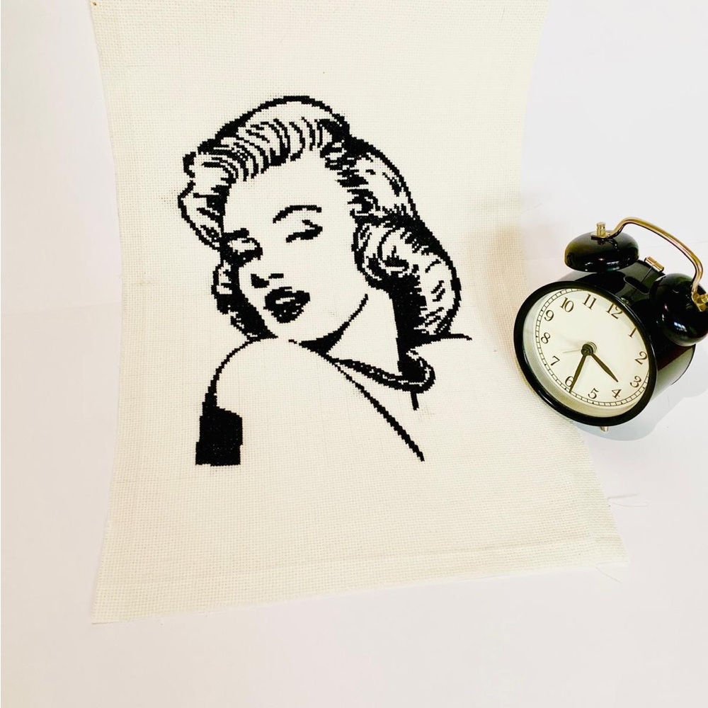 Black and White Embroidered Portrait Art